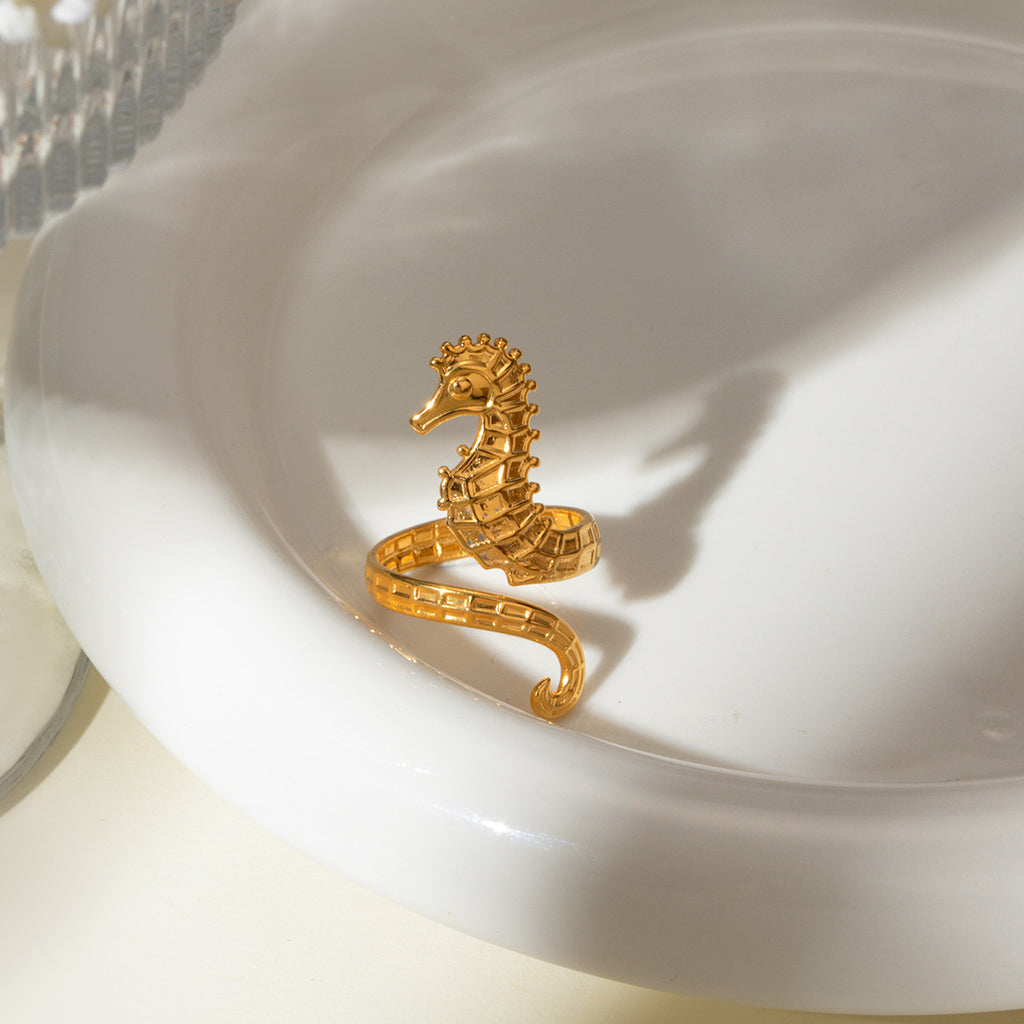 Ozean 18K Gold Edelstahl Seepferdchen Öffnungsring