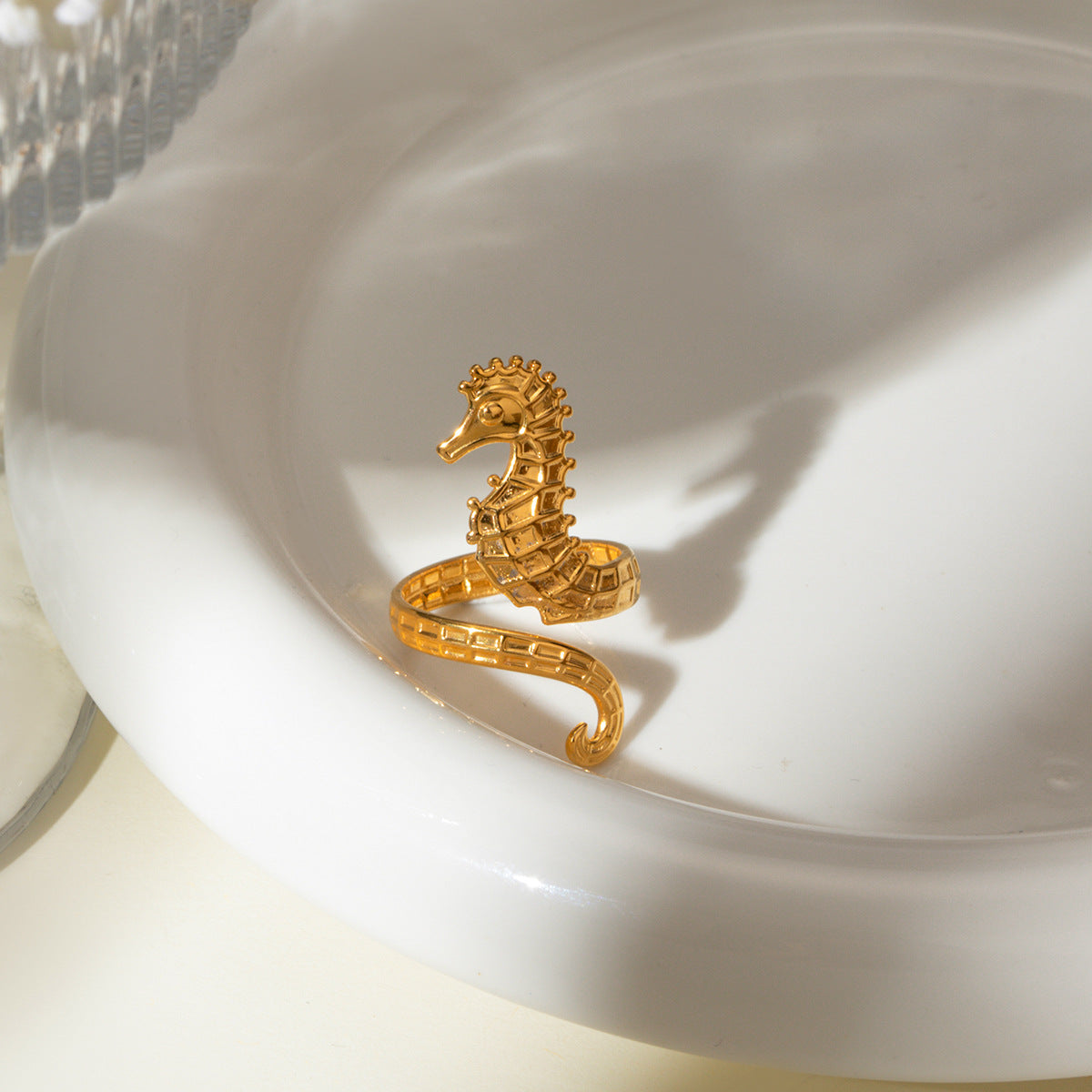 Ozean 18K Gold Edelstahl Seepferdchen Öffnungsring