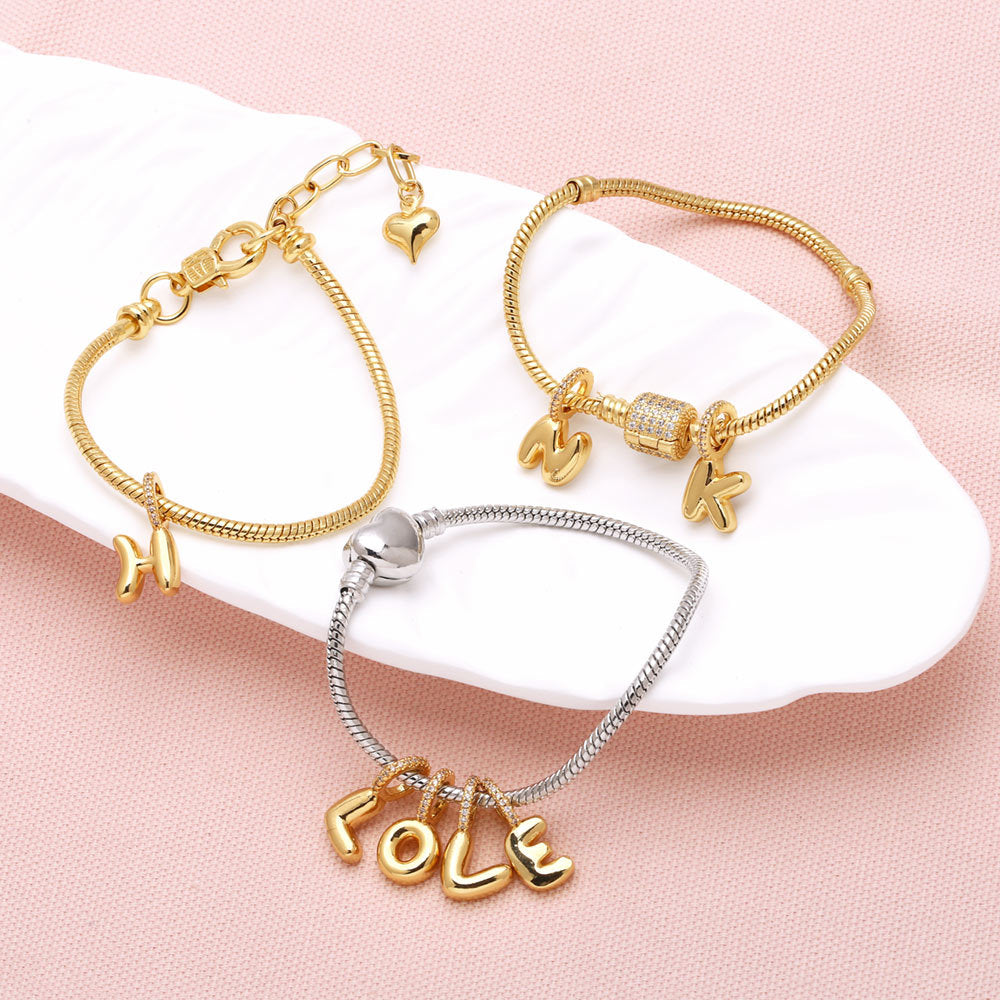 26 Letters Pendant Bracelet Women Gold Plated