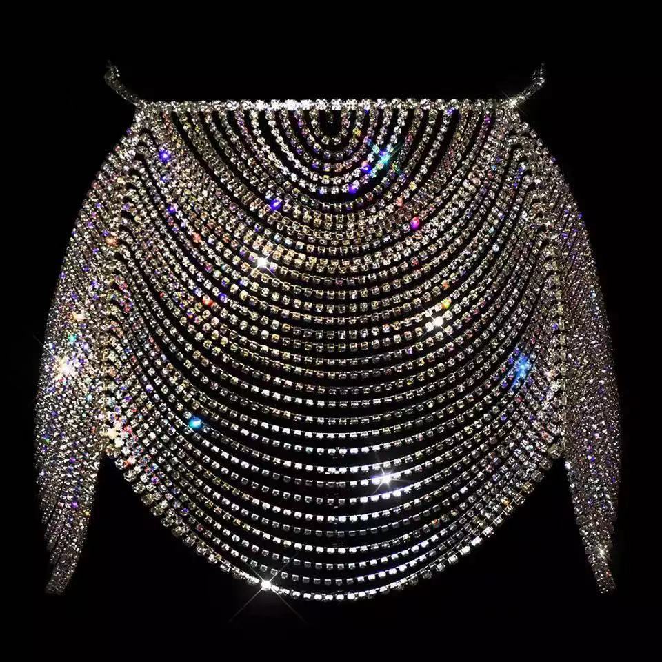 Cadena Corporal de diamantes de imitación multicapa brillante para discoteca