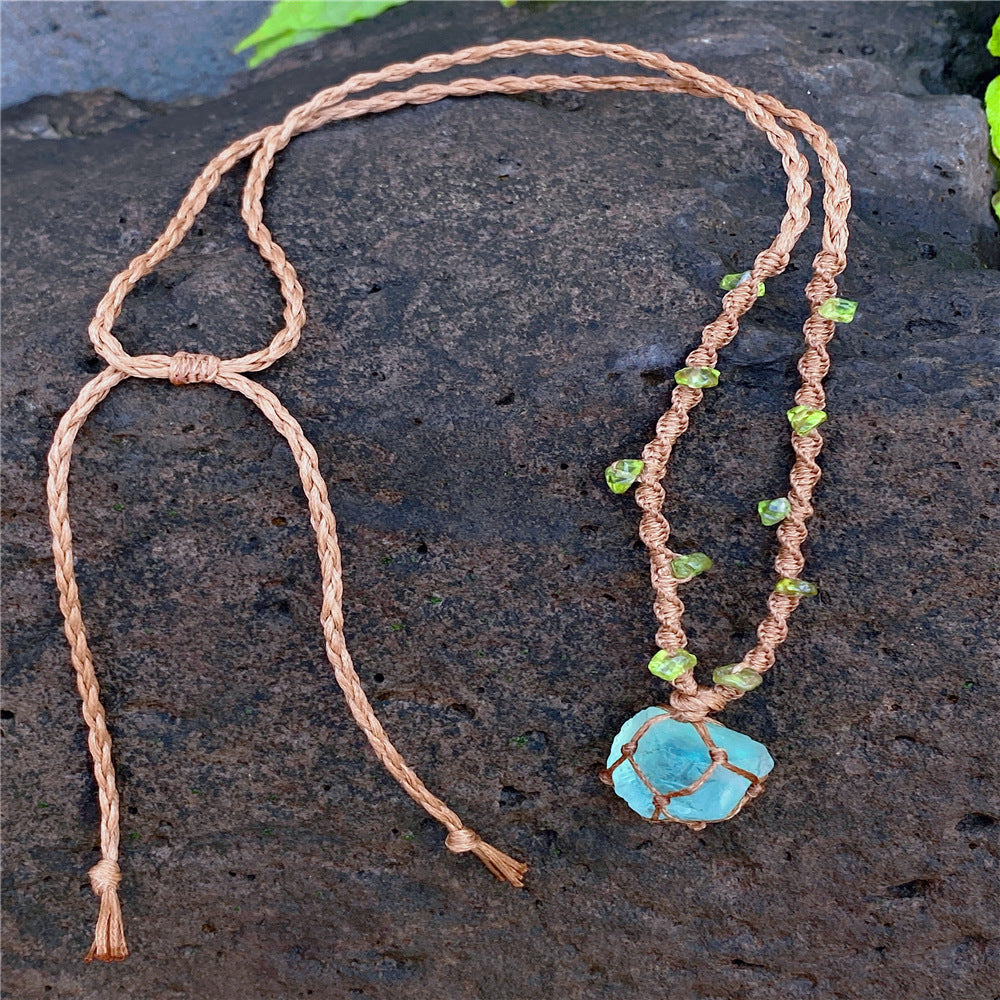 Crystal Ore Fluorite Rough Stone Woven Net Bag