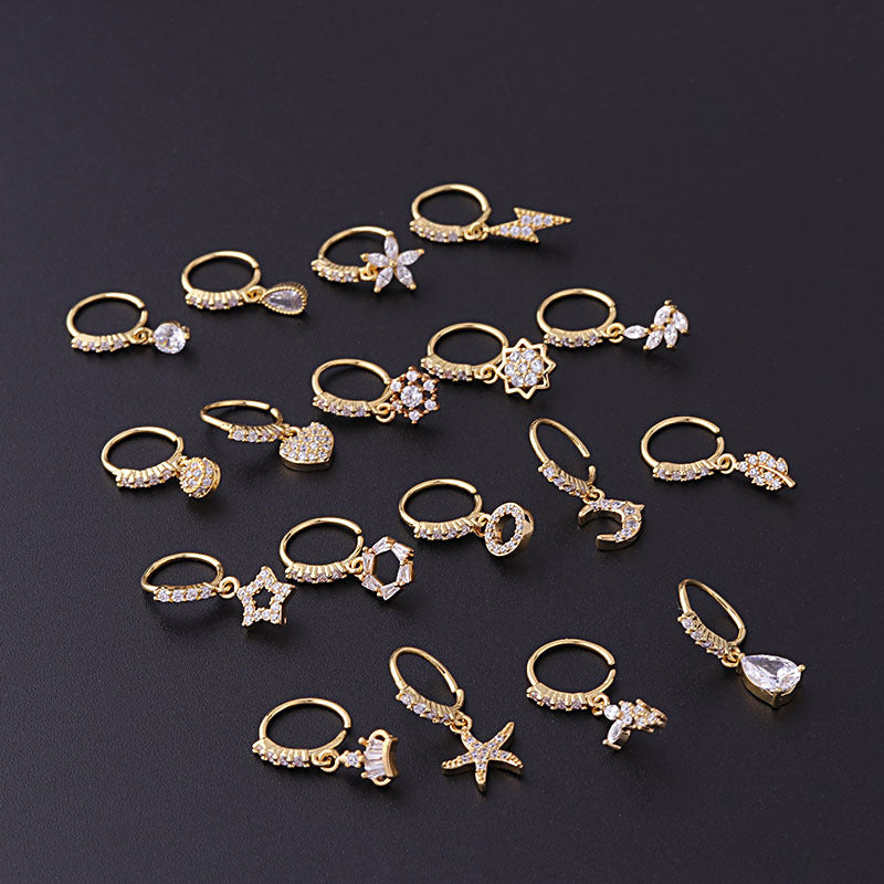 Joyas de moda, nuevo y popular anillo de nariz con colgante de circonita