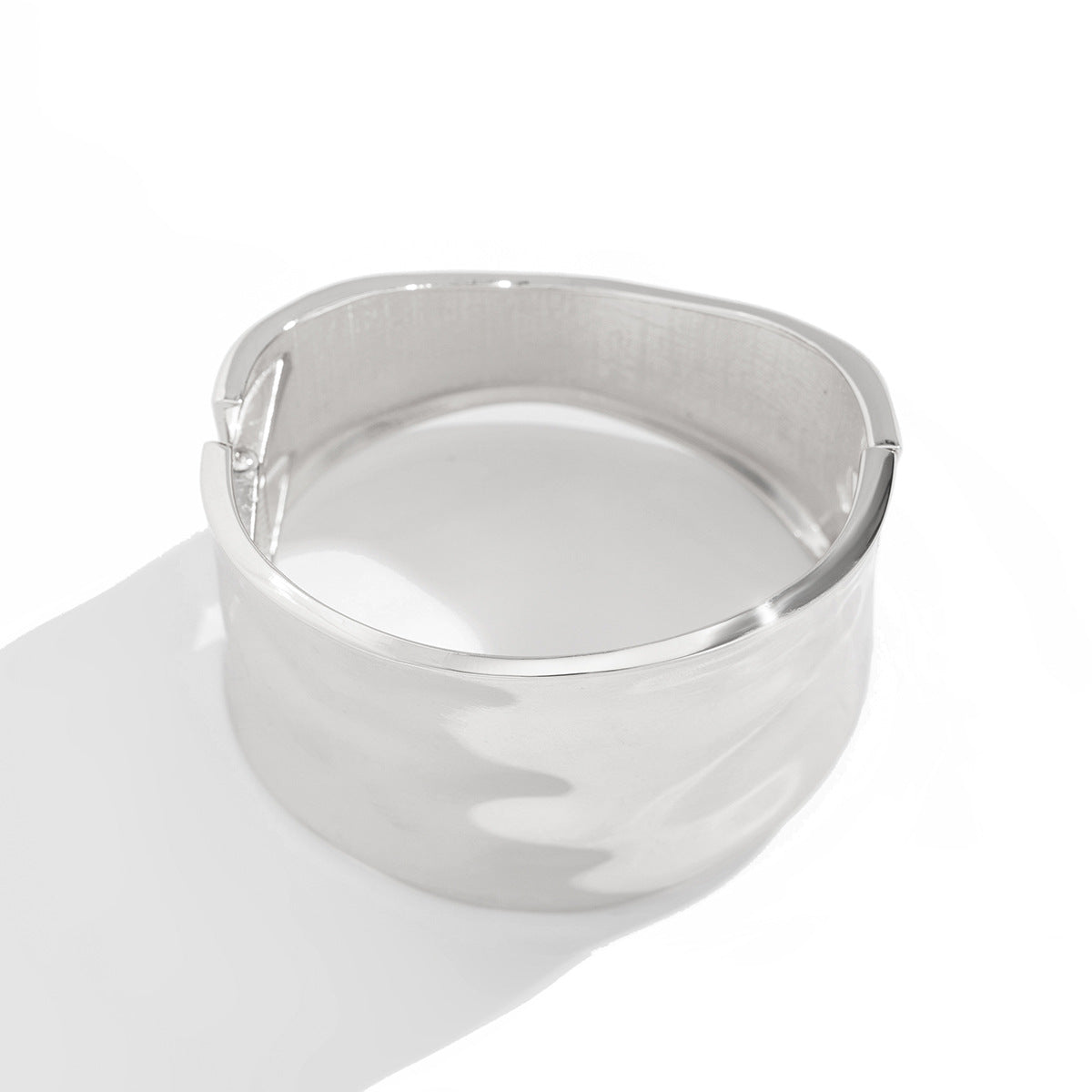 Irregular Metal Wide Curved Glossy Spring Bracelet