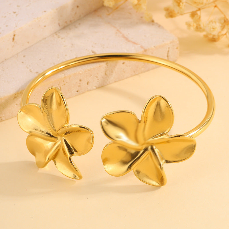 Pulsera de flor abierta de acero inoxidable