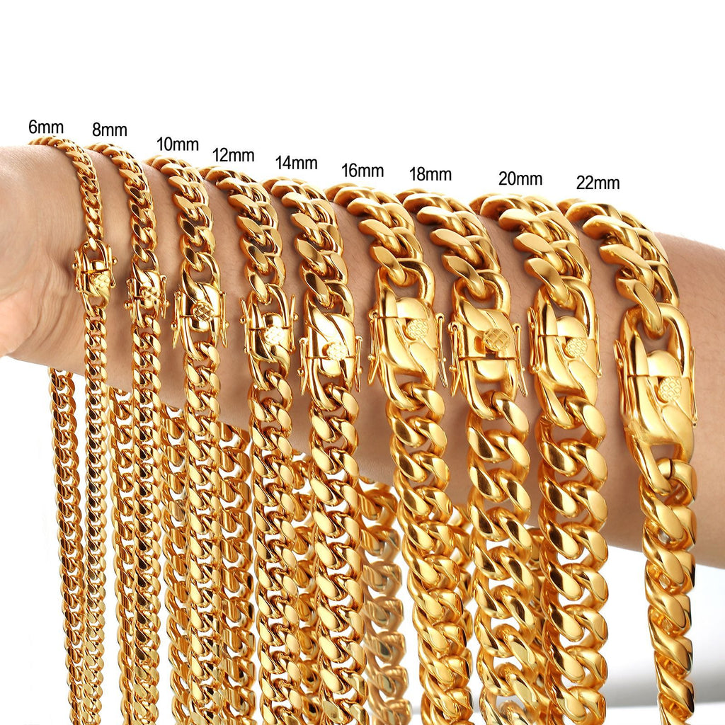 Cadena de eslabones cubana de oro con collar de hebilla de cabeza de dragón
