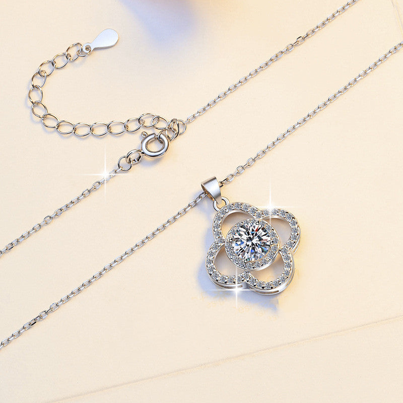 Damenmode Sterlingsilber Moissanit-Anhänger Halskette