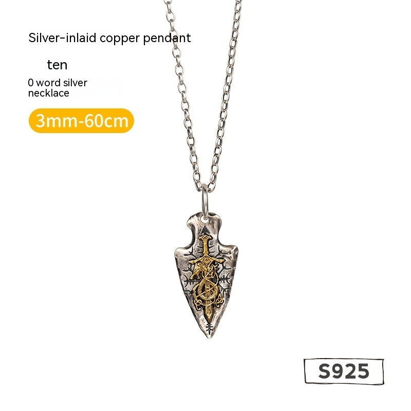 Viking Dragon Sword Flower Silver Inlaid Copper Necklace
