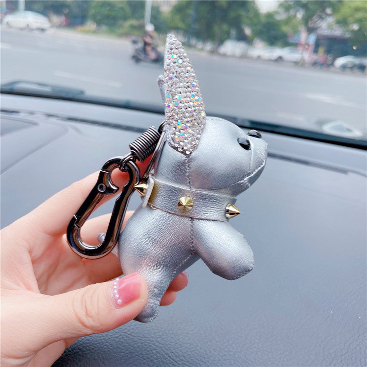 Llavero de perro de diamante de cuero creativo