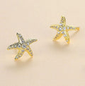 Pendientes de tuerca de estrella de mar de diamante completo para mujer, diseño avanzado