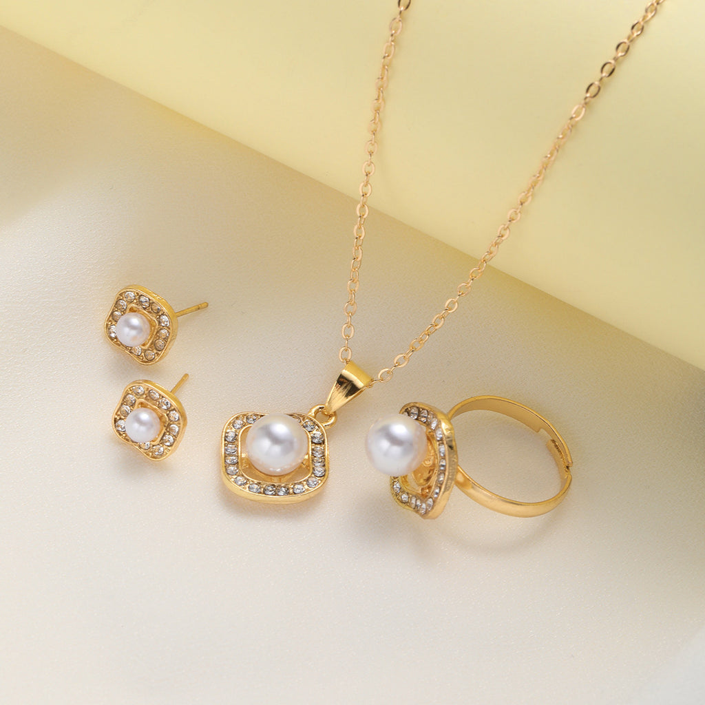 Mode Strass Perle Quadratische Halskette Anzug