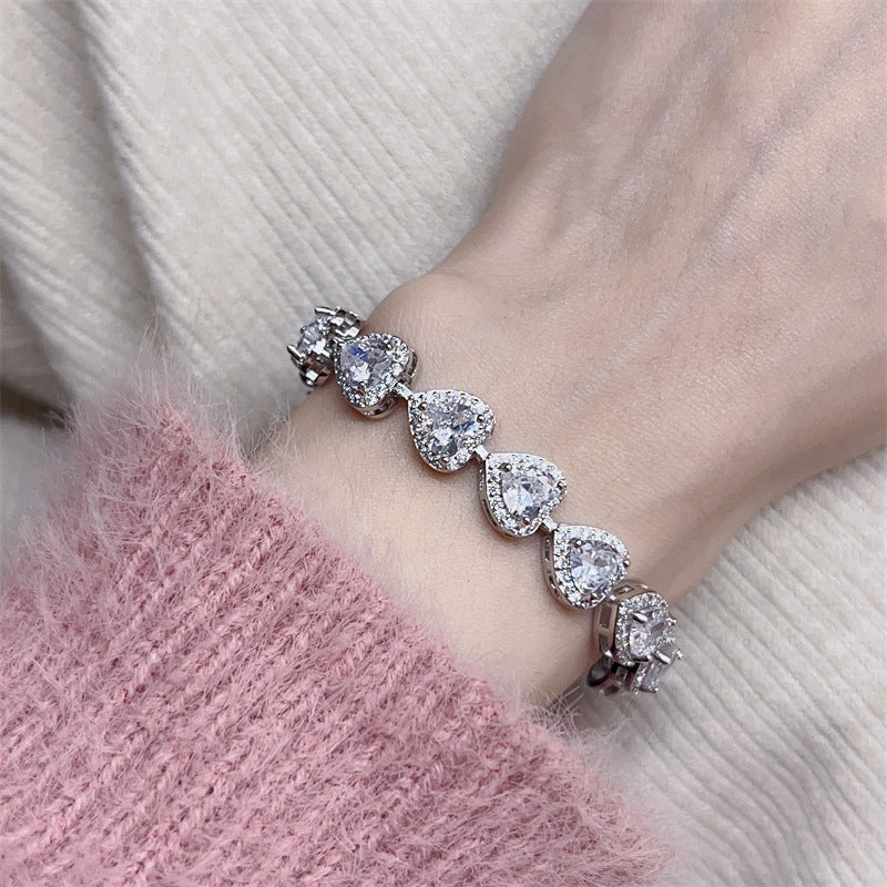 Peach Heart Full Rhinestone Zircon Bracelet For Women