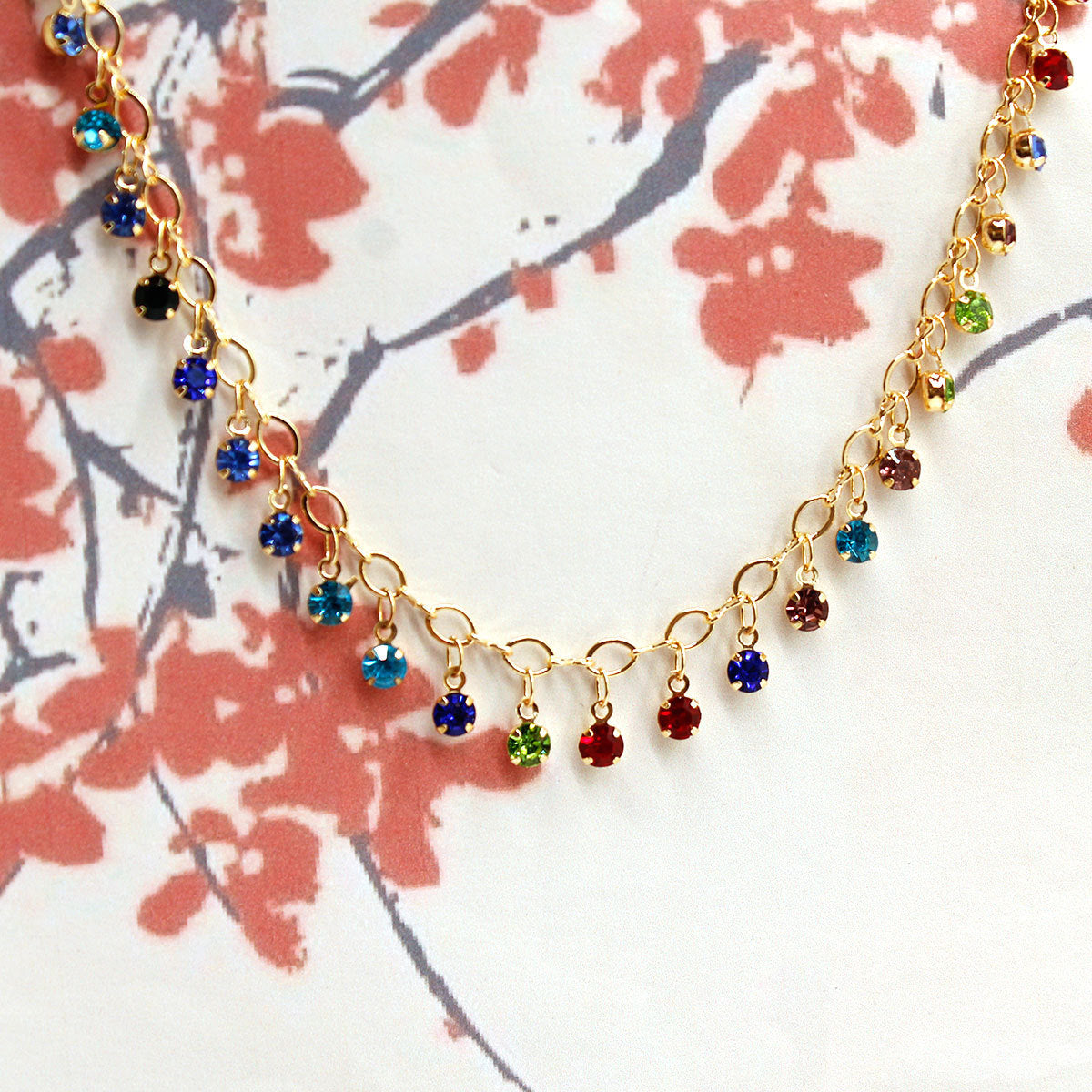 Tobillera de cadena con microincrustaciones de diamantes de colores para mujer