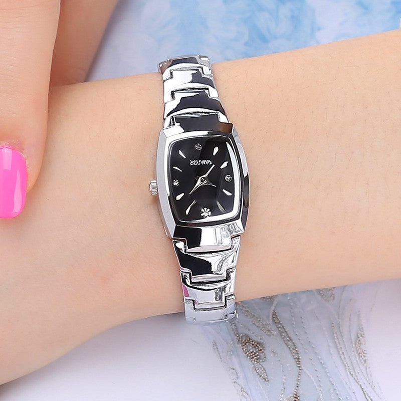Reloj de cuarzo de acero de tungsteno impermeable para mujer