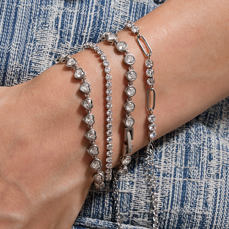 Stainless Steel Zircon Bracelet With A Light-luxury, High-end Feel