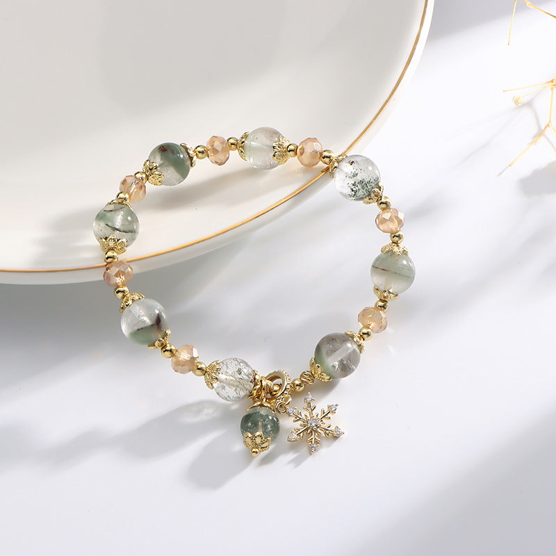 Pulsera de cristal natural de chorita para mujer con colgante de copo de nieve