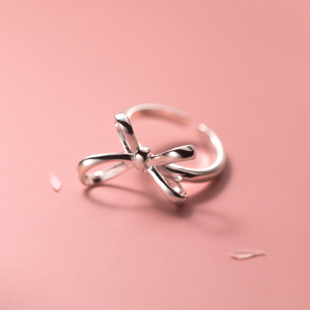 Anillo de plata S925 con lazo, joyería de mujer moderna y de línea sencilla