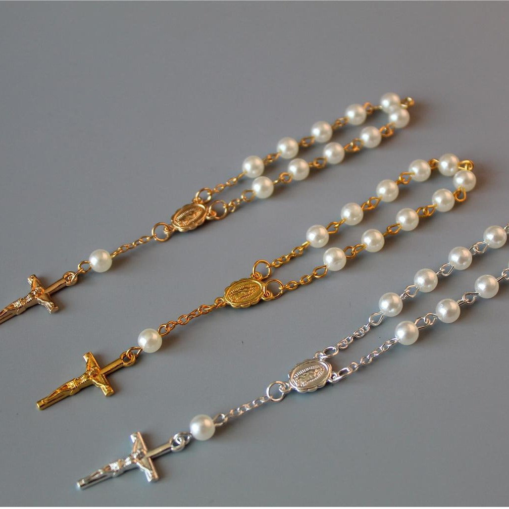 Cuentas Perlas Cruz Luna Llena Pulsera de Bendición Joyería de Moda