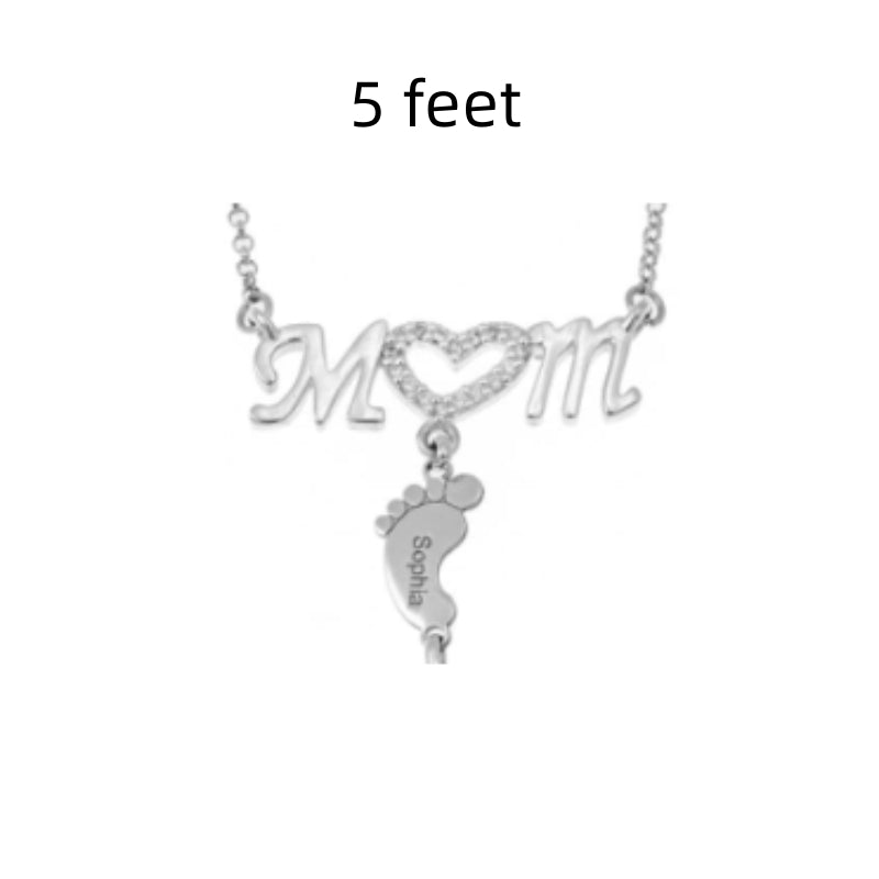 Mothers Day Gift Baby Feet Crystal Pendant Mom Necklace Personalized Custom Names Choker For Ladies
