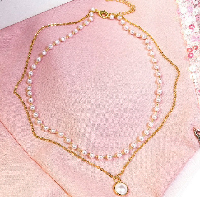 Mode einfache Kette Perlen Mehrschichtige Halskette Perlenanhänger Halskette Sommerschmuck