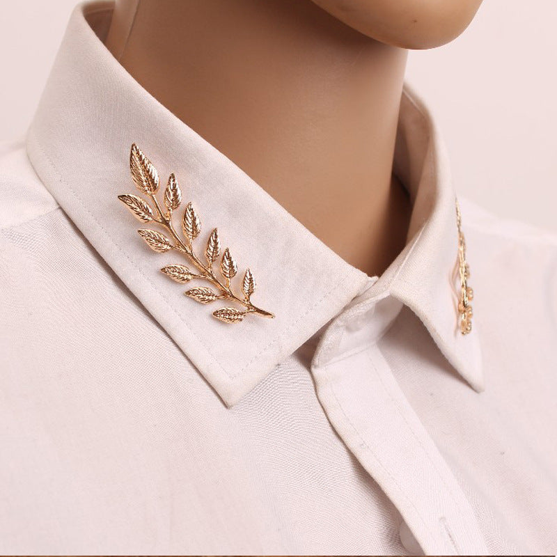Elegante Blattbrosche, Anstecknadel für Hemdkragen, Anzugkragen-Schnalle, Corsage
