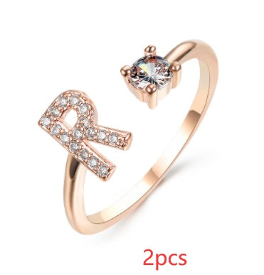 Nuevo Diseño Anillo Ajustable con Letra Inicial 26 Joyería de Moda para Mujeres Joyería Simple y Elegante