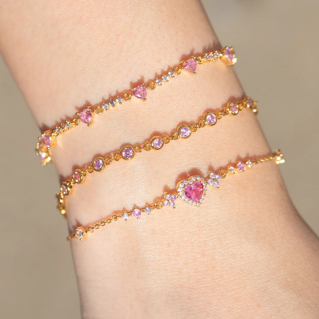 Pulsera de cadena con diamantes de imitación de corazón de lazo dulce Y2K Ins para el Día de San Valentín