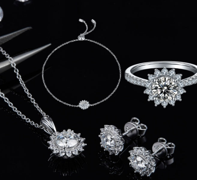 925er Silber Halskette Ohrringe Armband Dreier-Set
