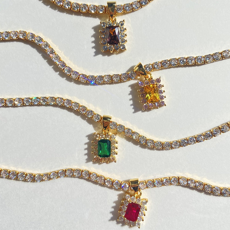 Quadratischer Edelstein Einzigartige Strass Halskette Weibliche Leichte Luxus Nische Süße Schlüsselbeinkette