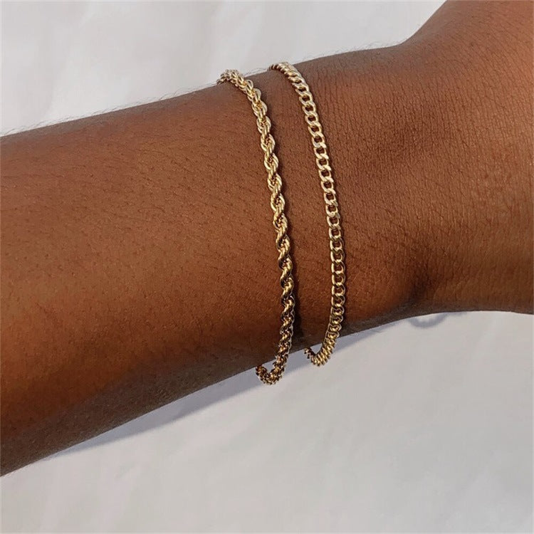 Stainless Steel Cuban Link Chain Twin Bracelet Suit