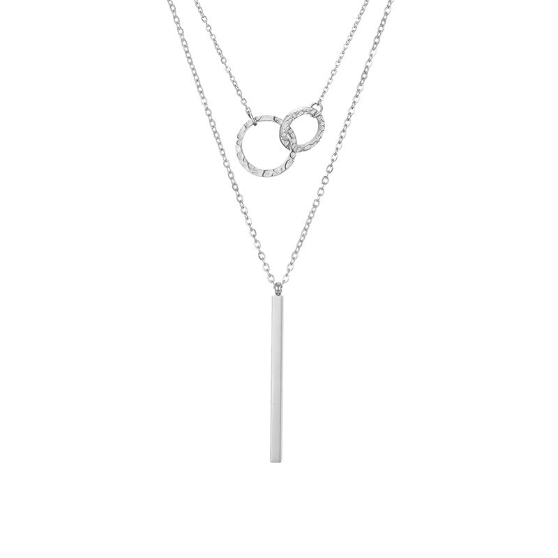 Geometrischer Anhänger, doppelreihige Edelstahlkette