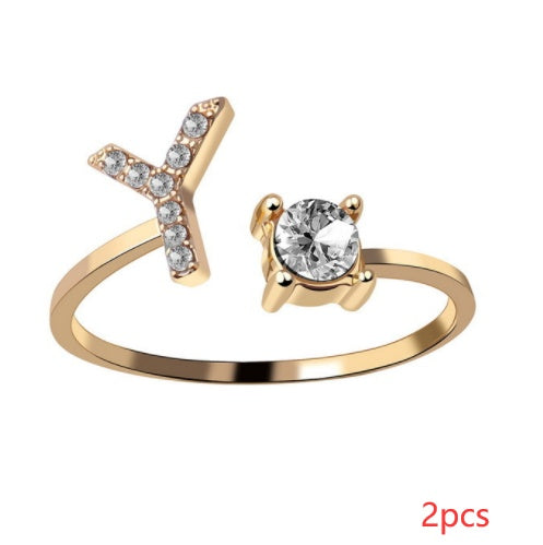 Nuevo Diseño Anillo Ajustable con Letra Inicial 26 Joyería de Moda para Mujeres Joyería Simple y Elegante
