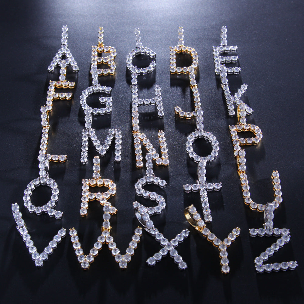 Hip-Hop Herren und Damen schlichte Zirkon-Buchstabenanhänger 26 Buchstaben Halskette freie Kombination BlingBlingLetters