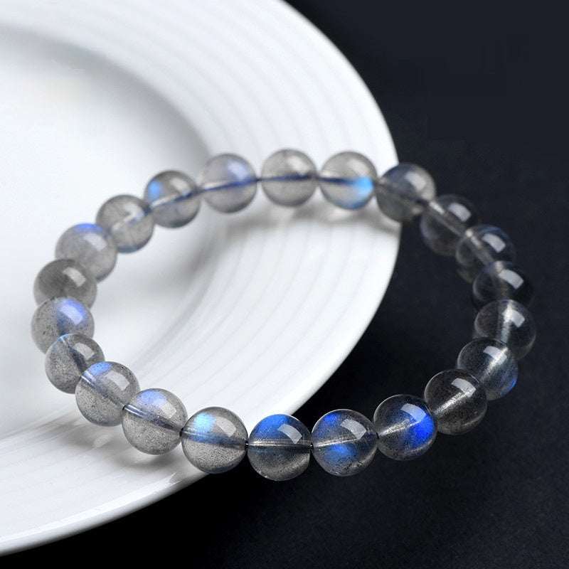 7A Level Natural Gray Moonstone Blue Light Ball Bracelet