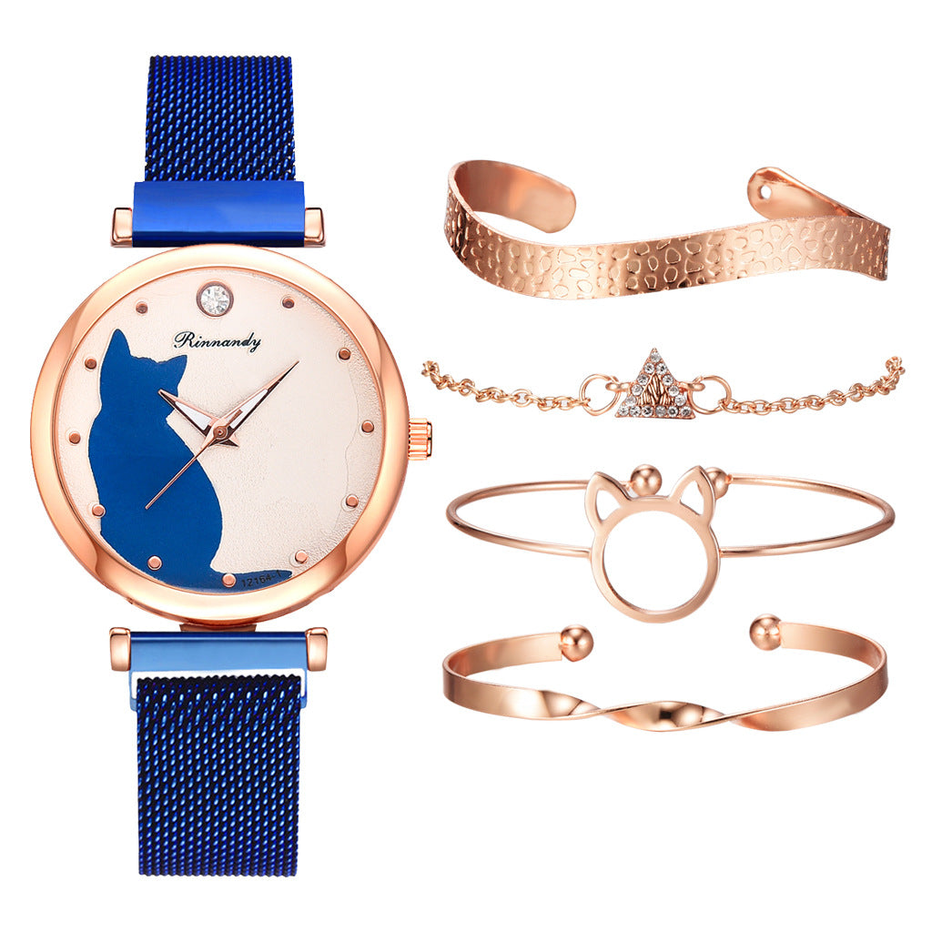 Conjunto de pulsera de reloj de gato para mujer