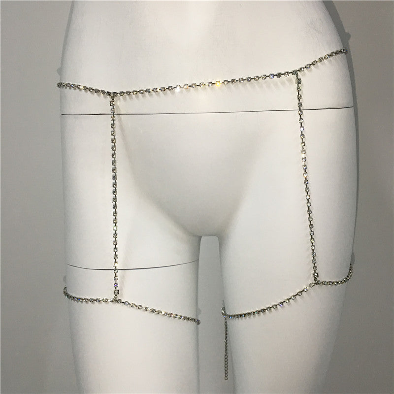 Cadena de diamantes de imitación para cintura y abdomen, cadena para piernas