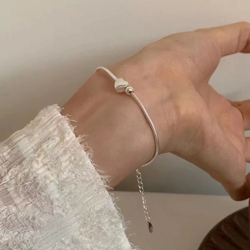 S925 Sterling Silver Centriole Snake Bone Bracelet Women's Simple Sweet Sliver Beads