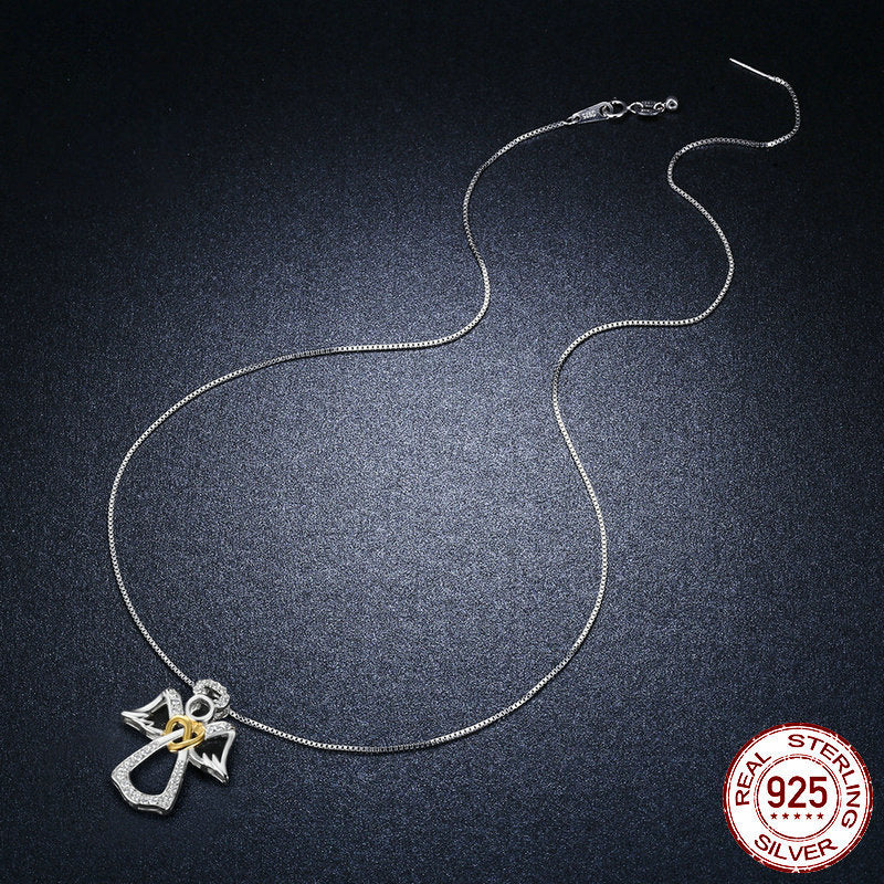 Halskette mit Schutzengel aus Sterlingsilber, Diamant-Halskette für Damen