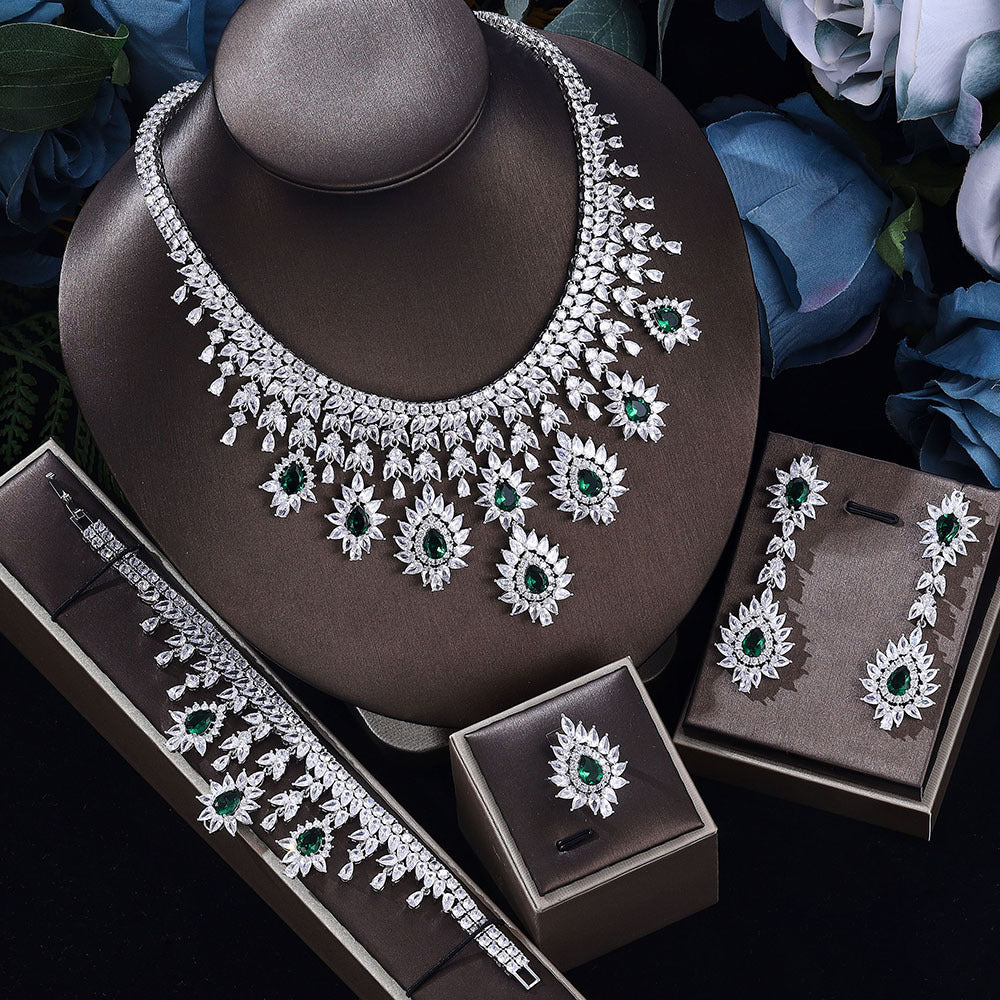 Damenmode Vintage Hochzeit Halskette Ohrringe Schmuckset