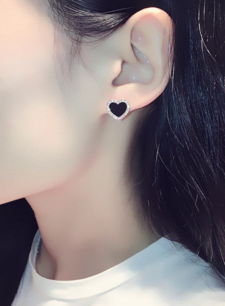 Pendientes de esmalte con forma de corazón, color rosa, joyas negras, regalo de boda