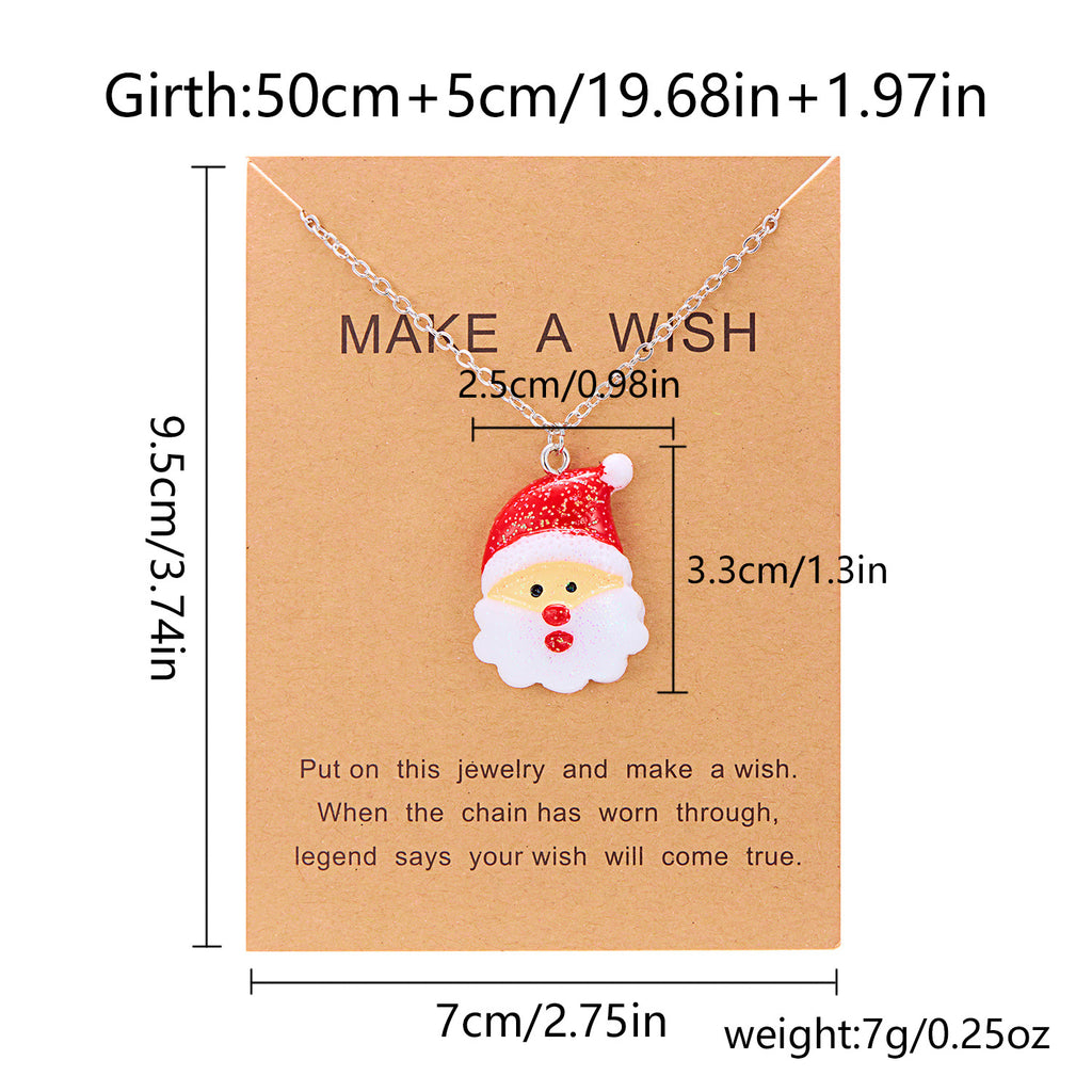 Niedliche Cartoon-Harz-Halskette Weihnachten Schneemann Weihnachtsmann-Anhänger Schlüsselbeinkette Für Damen Schmuck