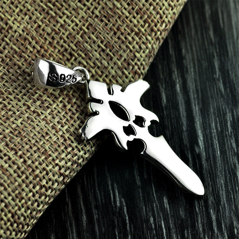 S925 Silber Vintage Kreuz Halskette Herren Persönlichkeit Anhänger