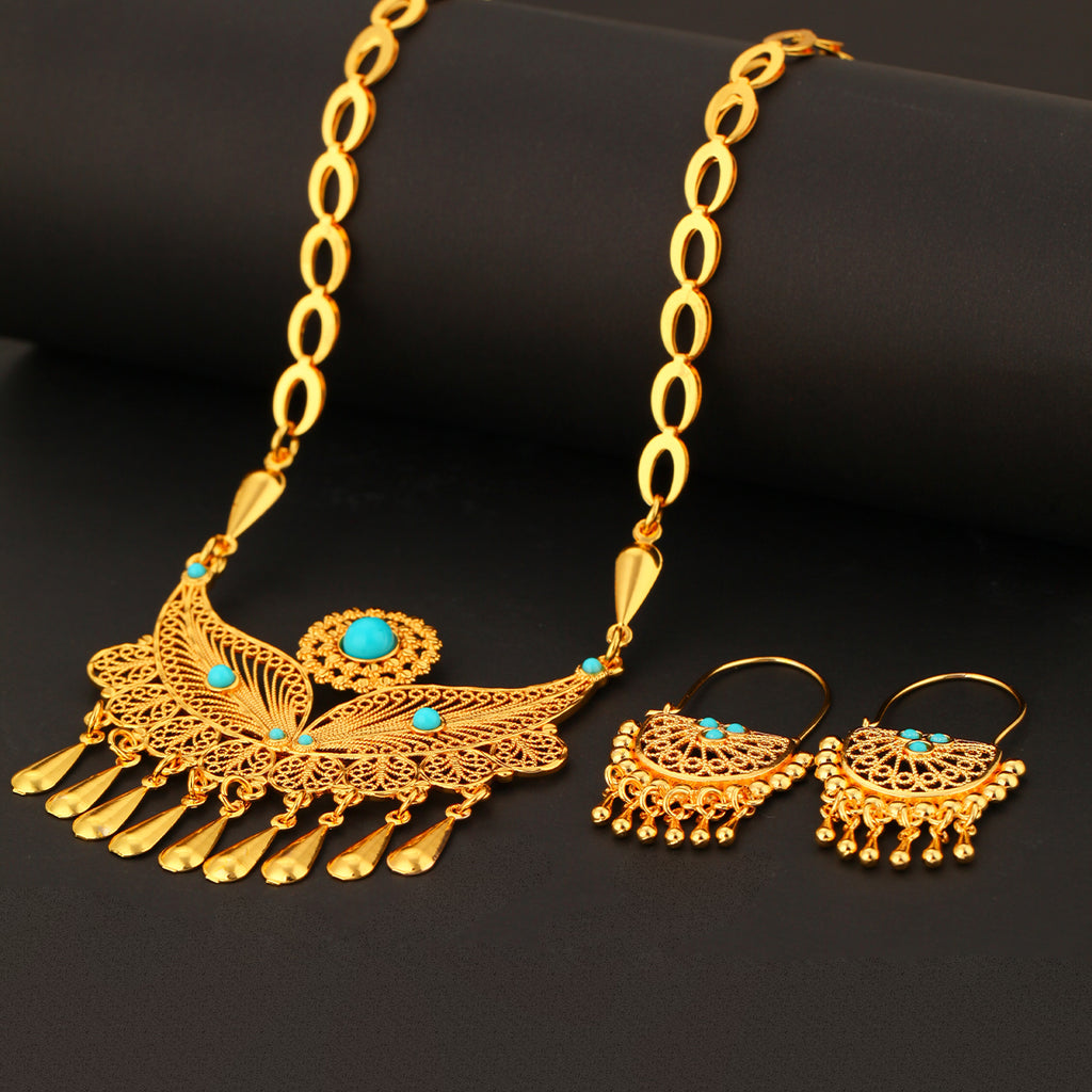 Juego de collar y pendientes de mujer de 3 piezas, chapados en oro de 18 quilates, con borla de gota de agua, a la moda y personalizados, adecuados para fiestas y regalos, uso diario