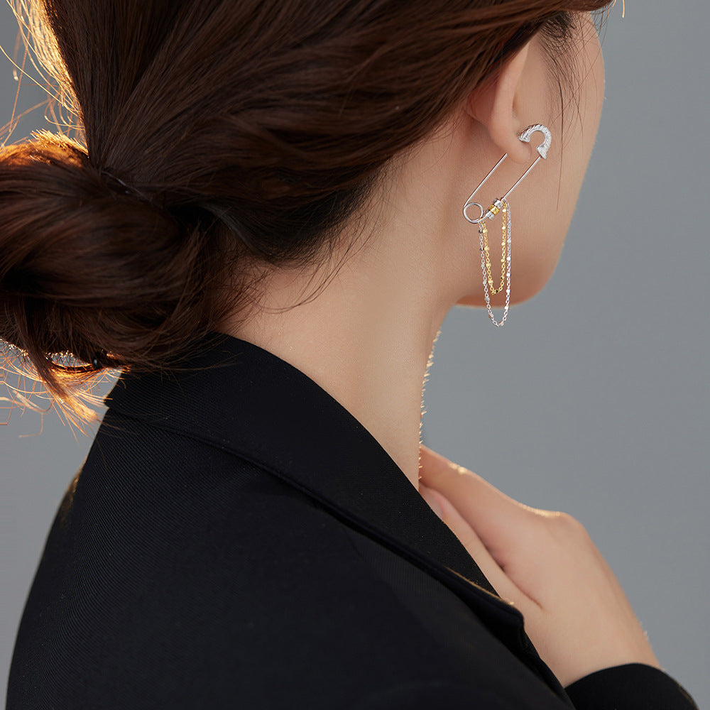 Pendientes de pin con patrón de hierba Tang de plata de ley S925