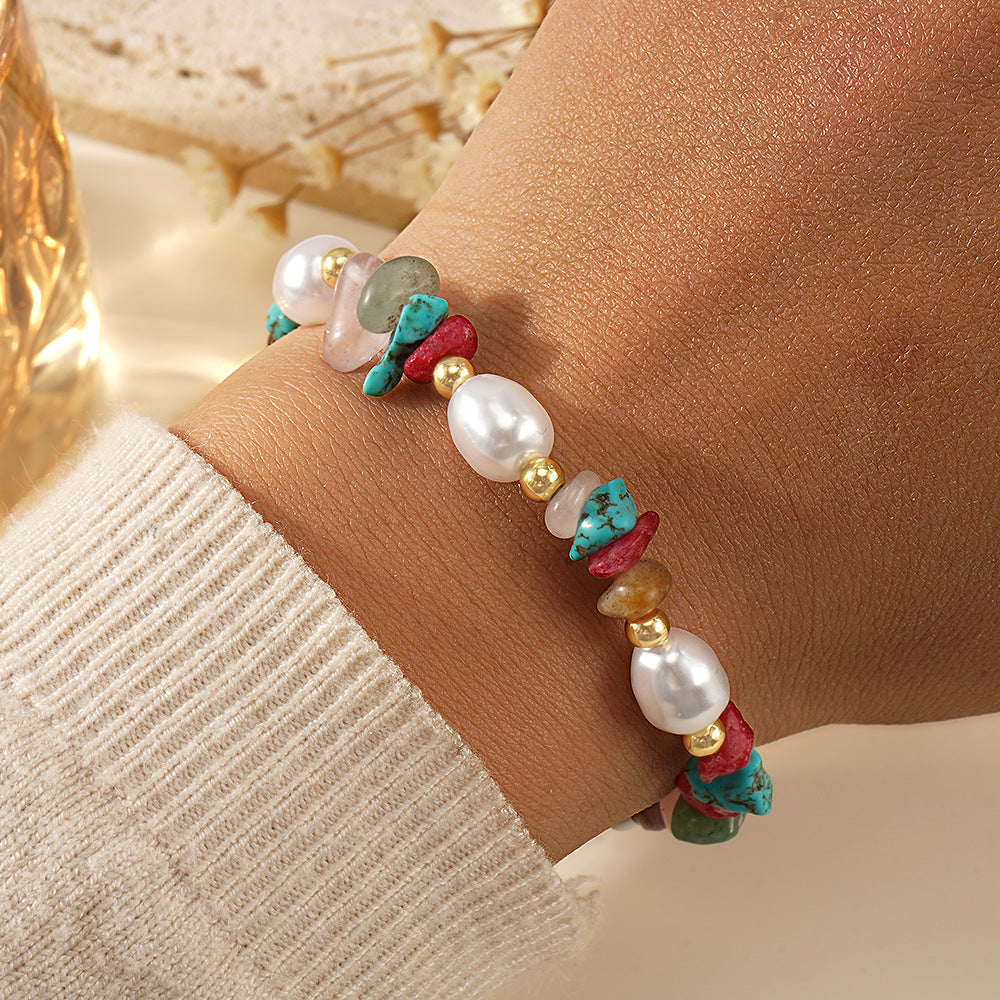 Pulsera de piedras semipreciosas de cobre, perlas y cuentas de colores surtidos