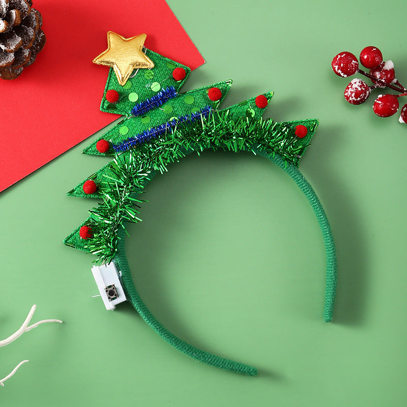 IPC Weihnachtshaarband Leuchtendes Stirnband Weihnachtsbaum Schneeflocke Haarband Hirschhorn Leuchtendes Blinkendes Kopfstück Frohe Weihnachten Geschenk
