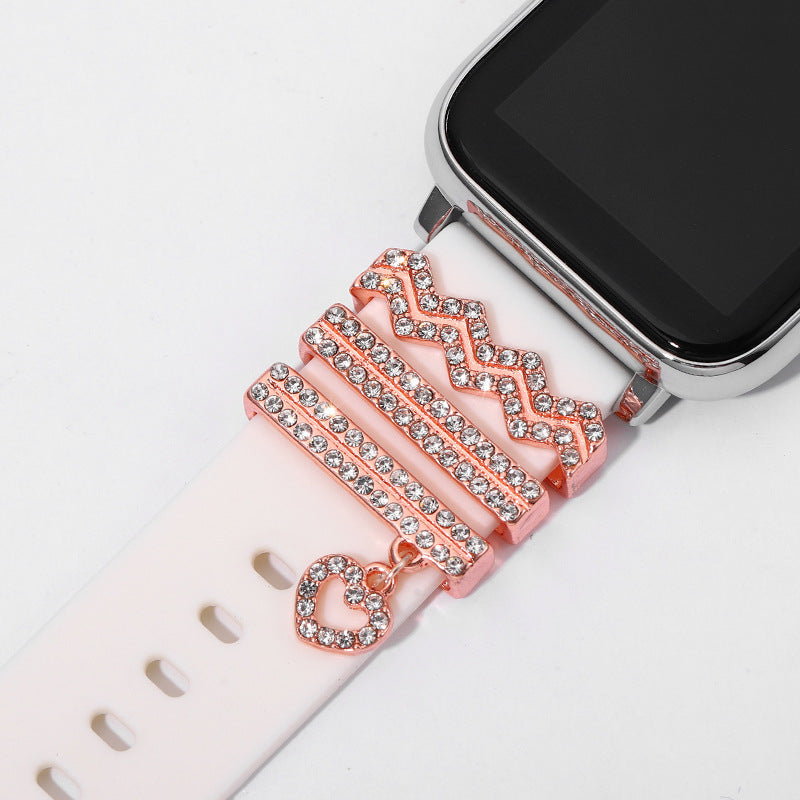 Kreatives Wasserwellen-Muster Klassisches Diamant Uhrenarmband Dreiteiliges Set