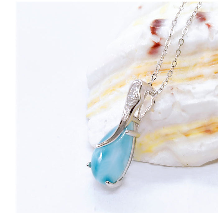 Halskette für Damen mit Anhänger aus Sterlingsilber mit eingelegtem Naturstein mit Meeresmuster