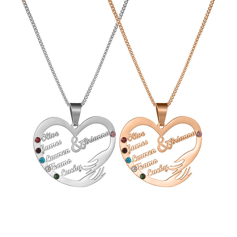 Stainless Steel English Alphabet Heart Set Zircon Pendant Personality Diy Name Necklace