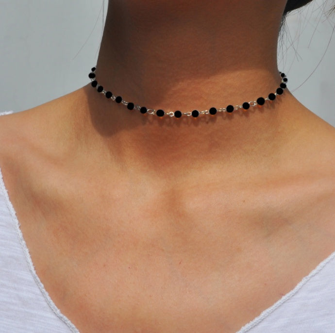 Modeschmuck Damen Einfache Schwarz-Weiß Perlenkette Handgemachte Halskette
