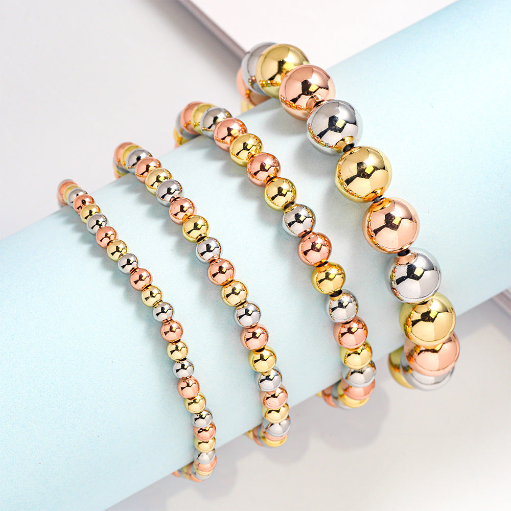Copper Bead Bracelet Three Colors Copper Bead Elastic Adjustable All-match Bracelet Women